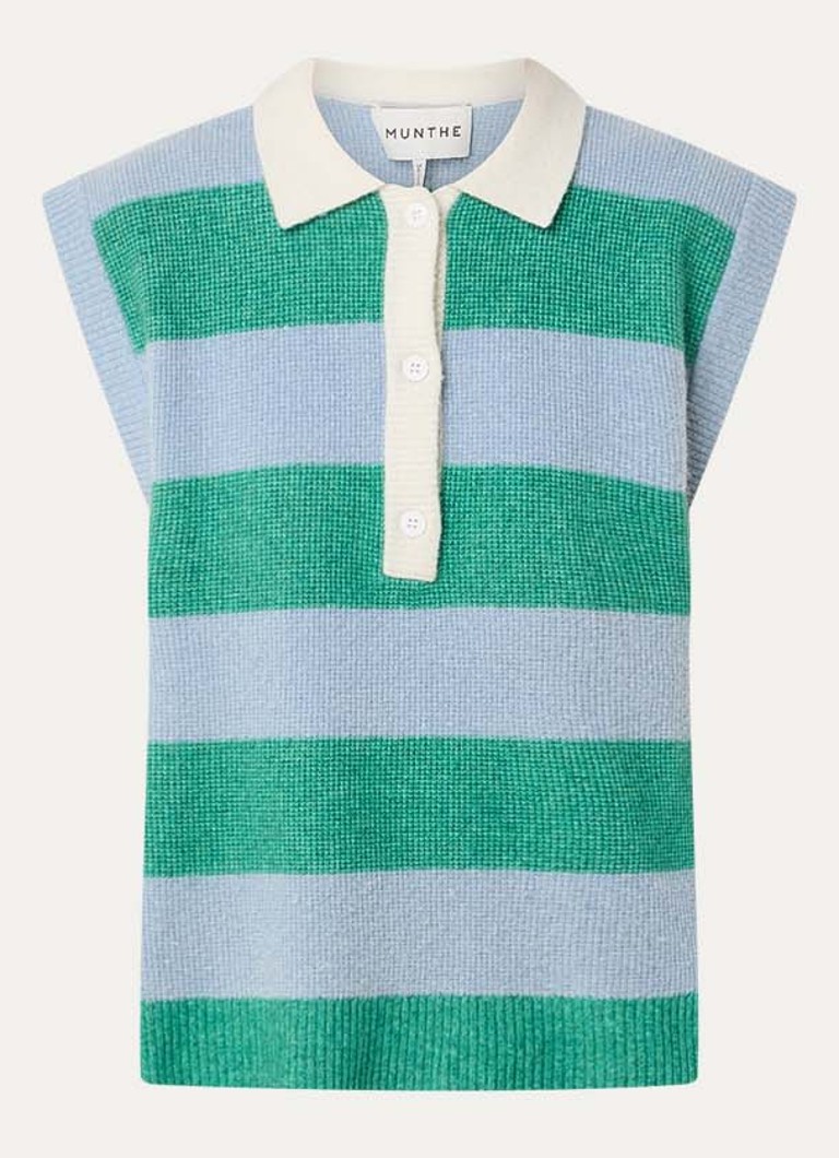 MUNTHE Dames Fijngebreide spencer met streepprint in de kleur Blauwgrijs, maat: 38