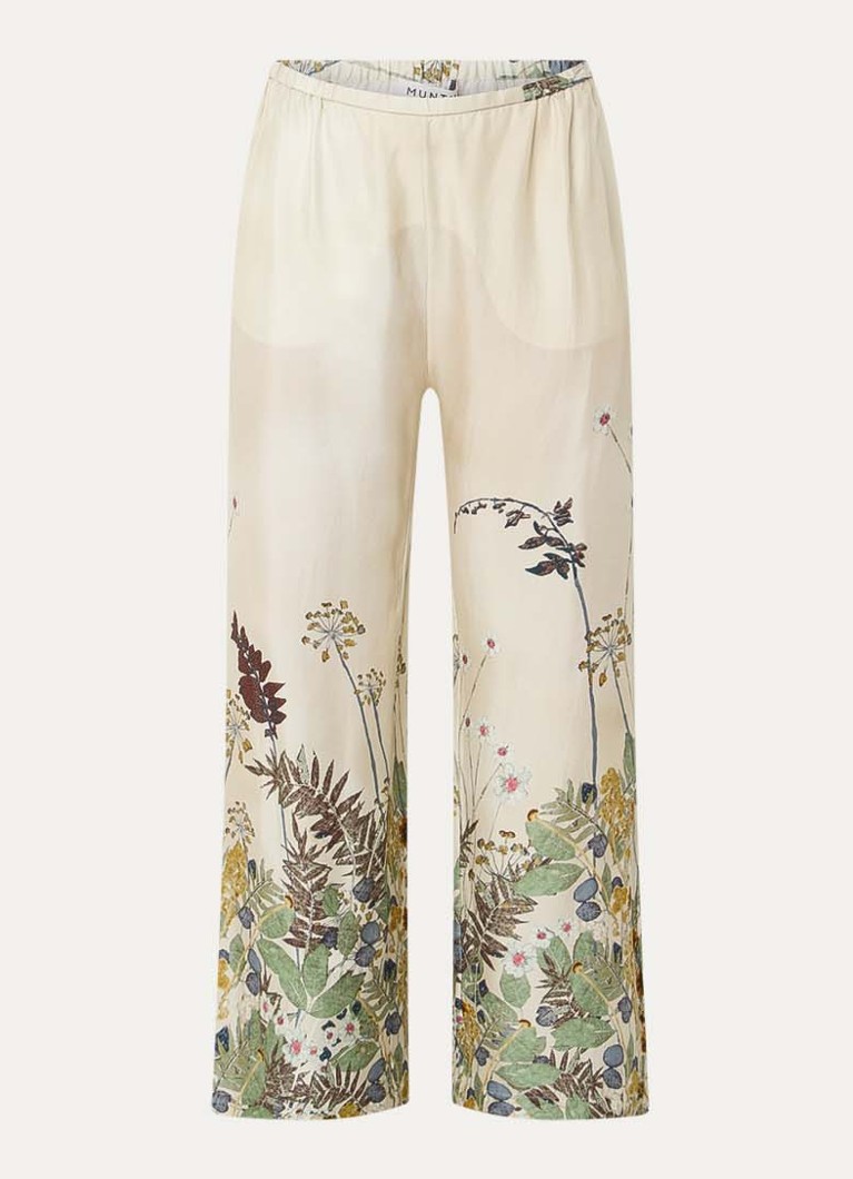 MUNTHE Dames Fabert high waist wide fit palazzo broek met print in de kleur Lindegroen, maat: 40