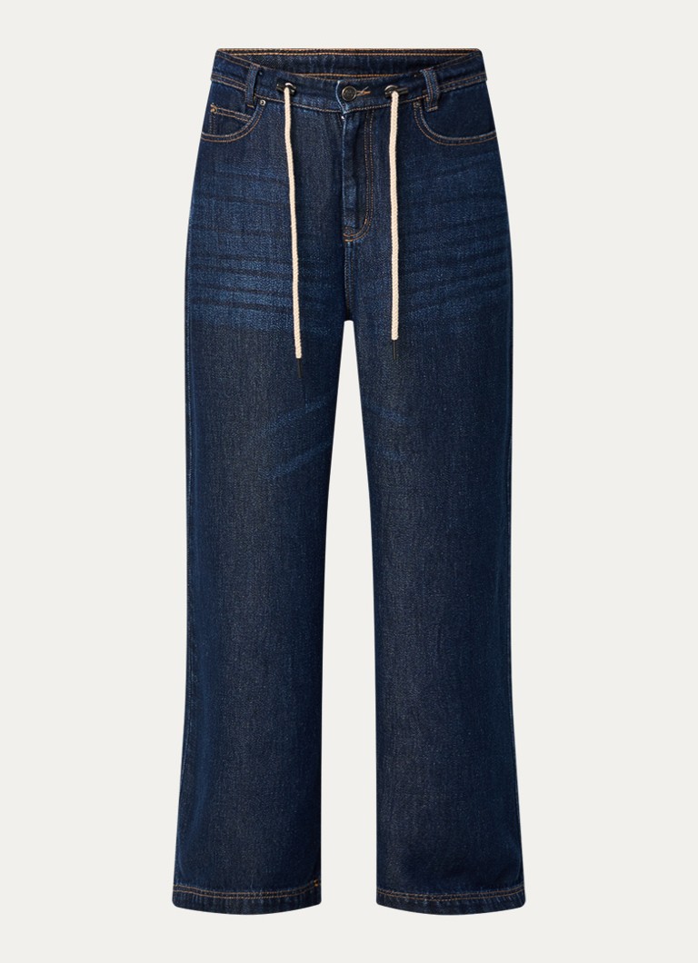 MUNTHE Dames Obey high waist wide leg jeans met trekkoord en donkere wassing in de kleur Indigo, maat: 36