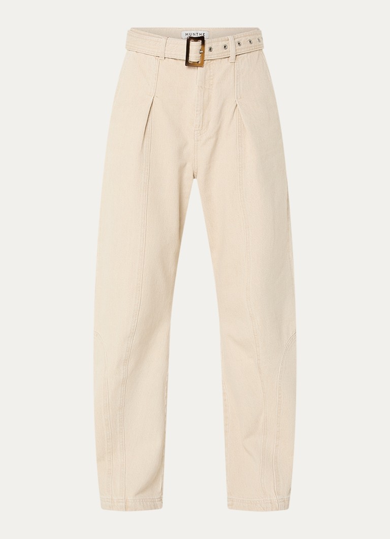 MUNTHE Dames Nanina high waist loose fit chino met ceintuur in de kleur Beige, maat: 38