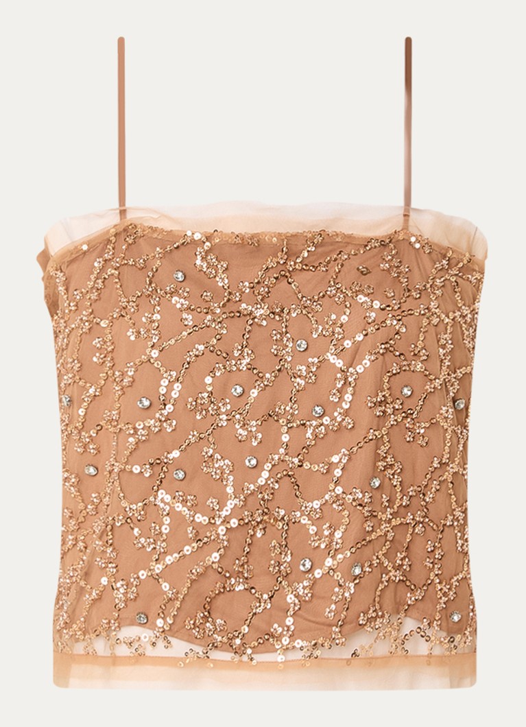 MUNTHE Dames Nannali mouwloze top met strass in de kleur Lichtbruin, maat: 36