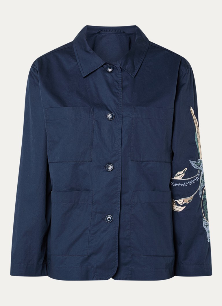 MUNTHE Dames Nichola blouse met borduring en opgestikte zakken in de kleur Donkerblauw, maat: 36