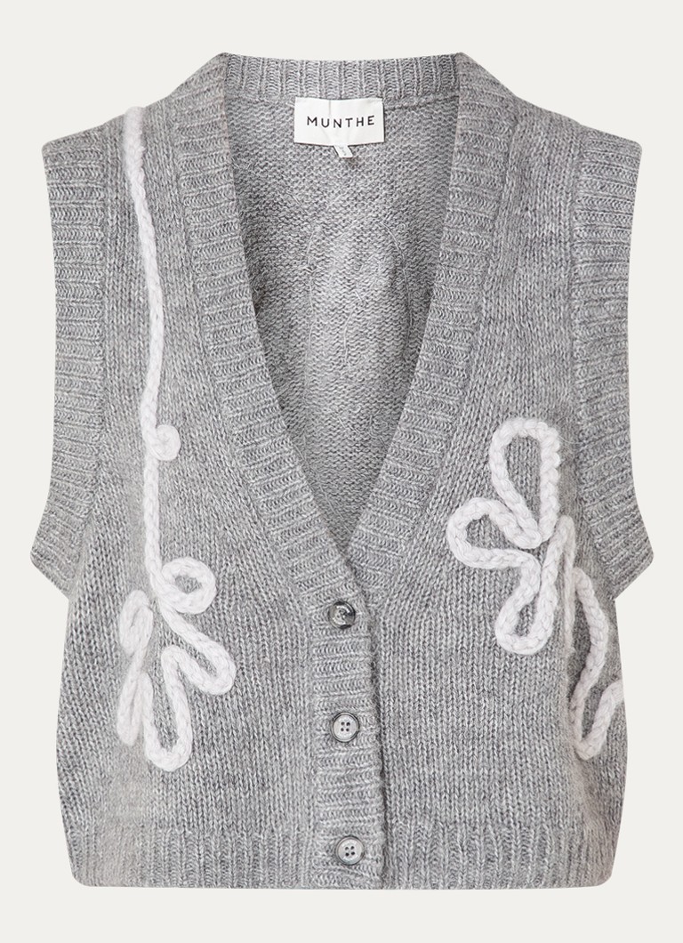 MUNTHE Dames Grofgebreid gilet met borduring in de kleur Grijs, maat: 40