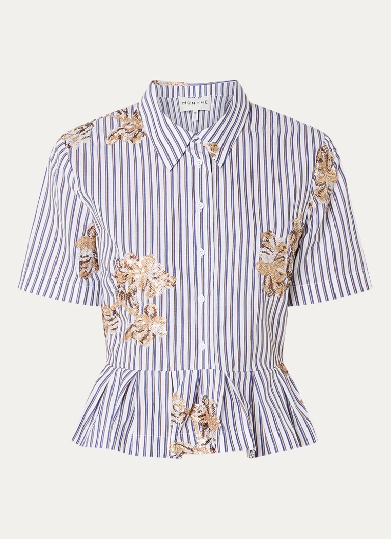 MUNTHE Dames Nuriana blouse met streepprint en pailletten in de kleur Donkerblauw, maat: 38