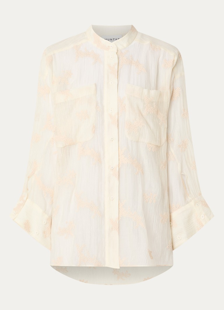 MUNTHE Dames Fortunato oversized blouse met structuur en borduring in de kleur Creme, maat: 38