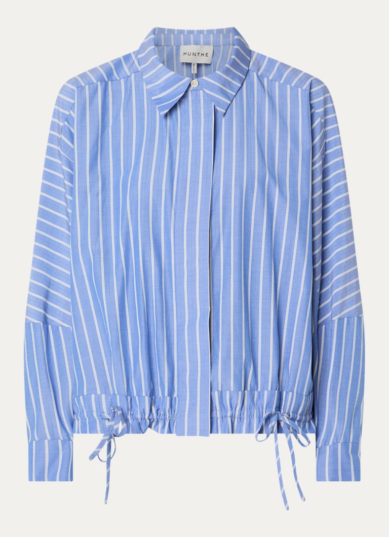 MUNTHE Dames Loasta blouse met streepprint en trekkoord in de kleur Blauw, maat: 38