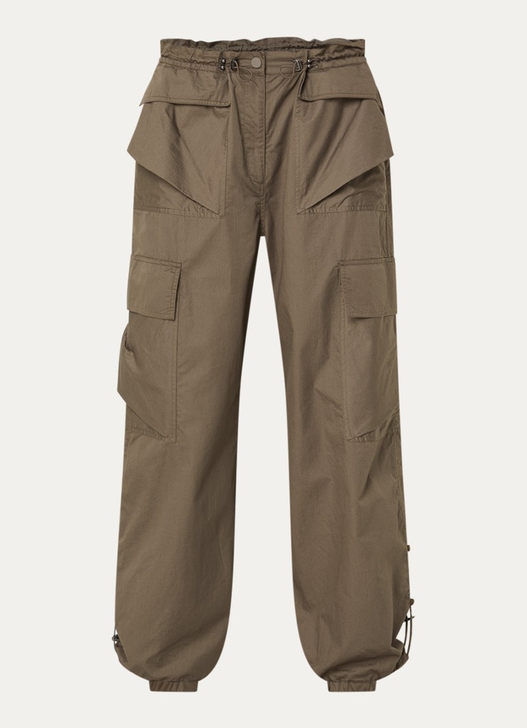MUNTHE Dames Unform high waist tapered fit cargobroek met trekkoord in de kleur Lichtbruin, maat: 34