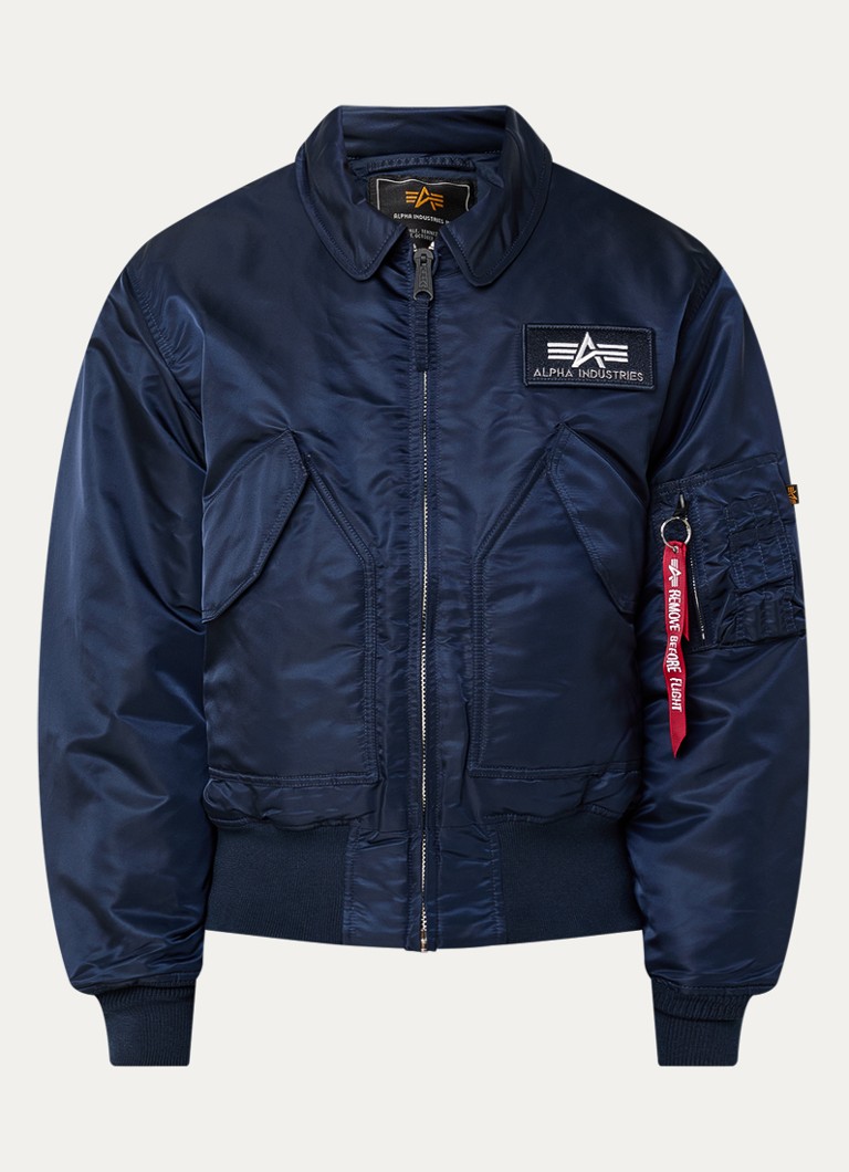 Alpha Industries Heren CWU-45 bomberjack met logoborduring in de kleur Donkerblauw, maat: XL