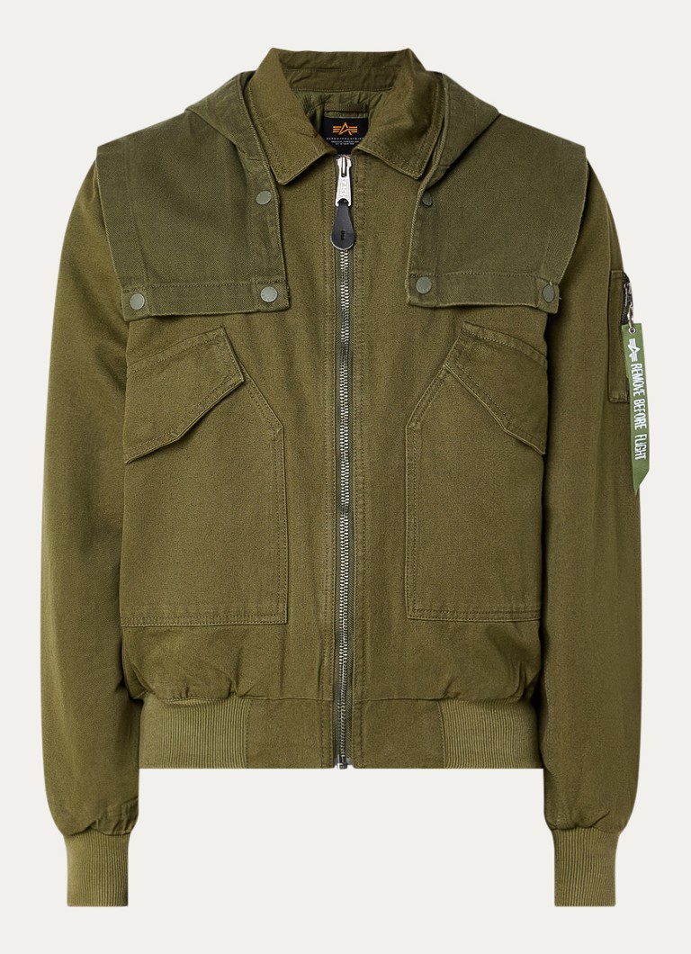 Alpha Industries Heren CWU-45/P D-Tec gewatteerd bomberjack met capuchon in de kleur Olijfgroen, maat: M