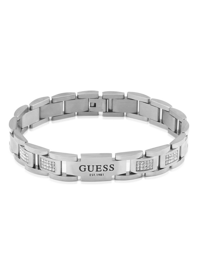 GUESS Heren Armband met zirkonia JUMB01342JWSTT-U in de kleur Zilver