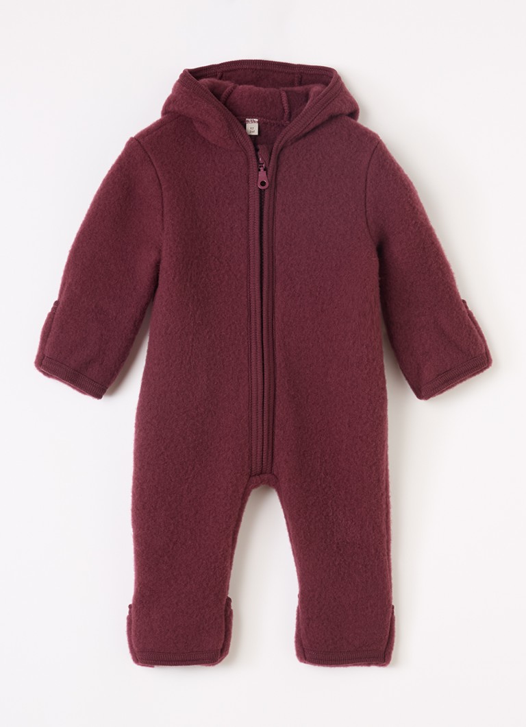Huttelihut Meisjes Babypak van wol met capuchon in de kleur Bordeauxrood, maat: 74
