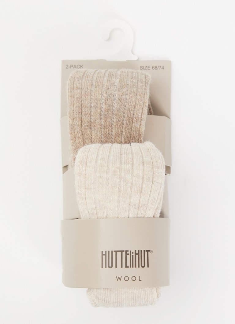 Huttelihut Meisjes Ribgebreide maillot in wolblend in 2-pack in de kleur Donkerbeige, maat: 80\86