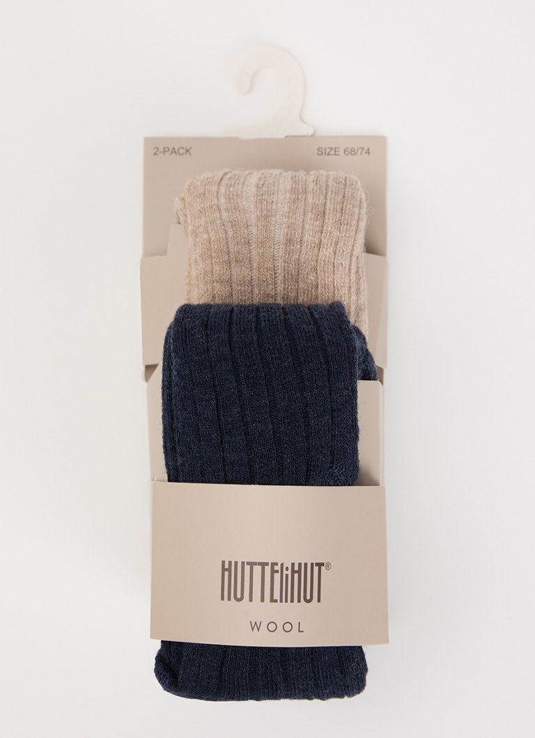 Huttelihut Meisjes Ribgebreide maillot in wolblend in 2-pack in de kleur Donkerblauw, maat: 80\86
