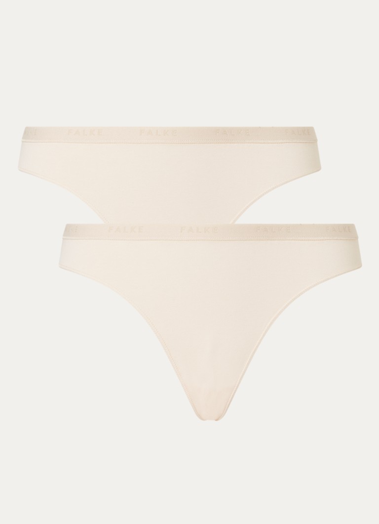 Falke Dames Daily Comfort string met logoband in 2-pack in de kleur Donkerbeige, maat: M
