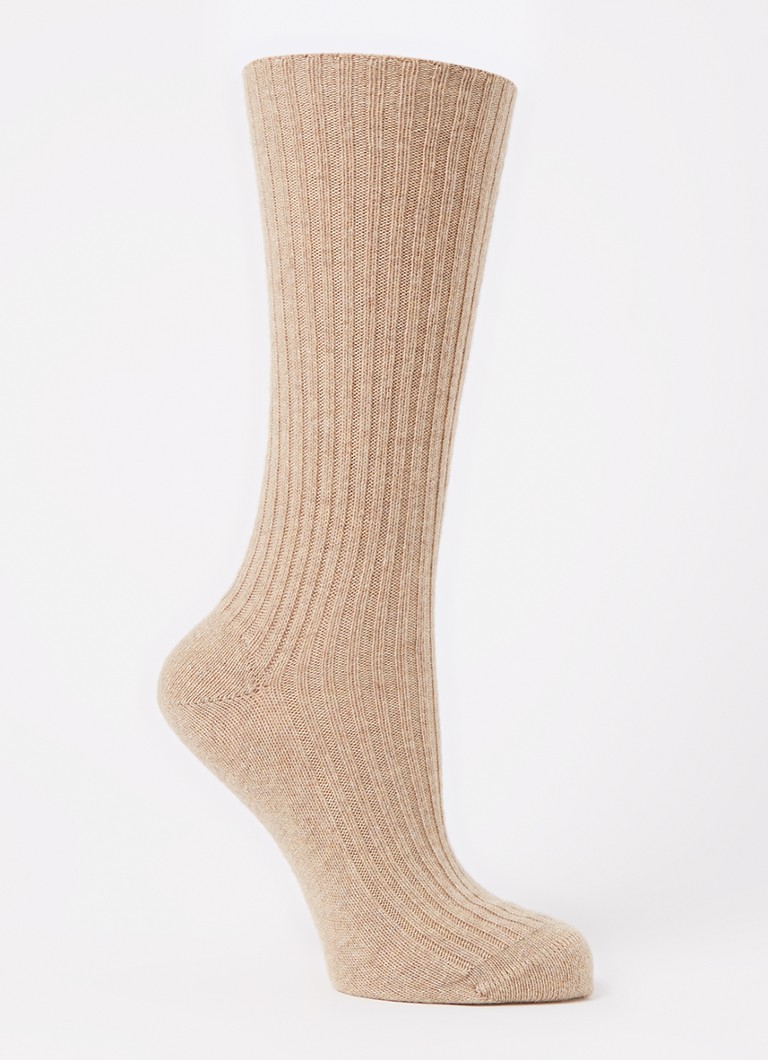 Falke Dames Cosy ribgebreide sokken in kasjmierblend in de kleur Beige, maat: 35-38