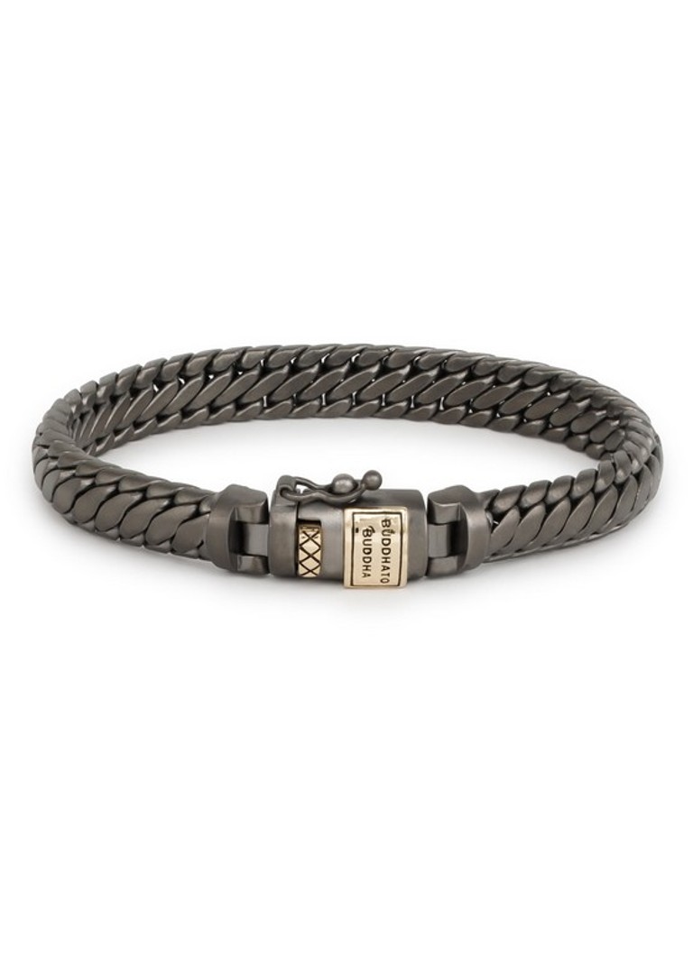 Buddha to Buddha Dames Ben XS schakelarmband van zilver met detail van 14 karaat geelgoud in de kleur Donkergrijs