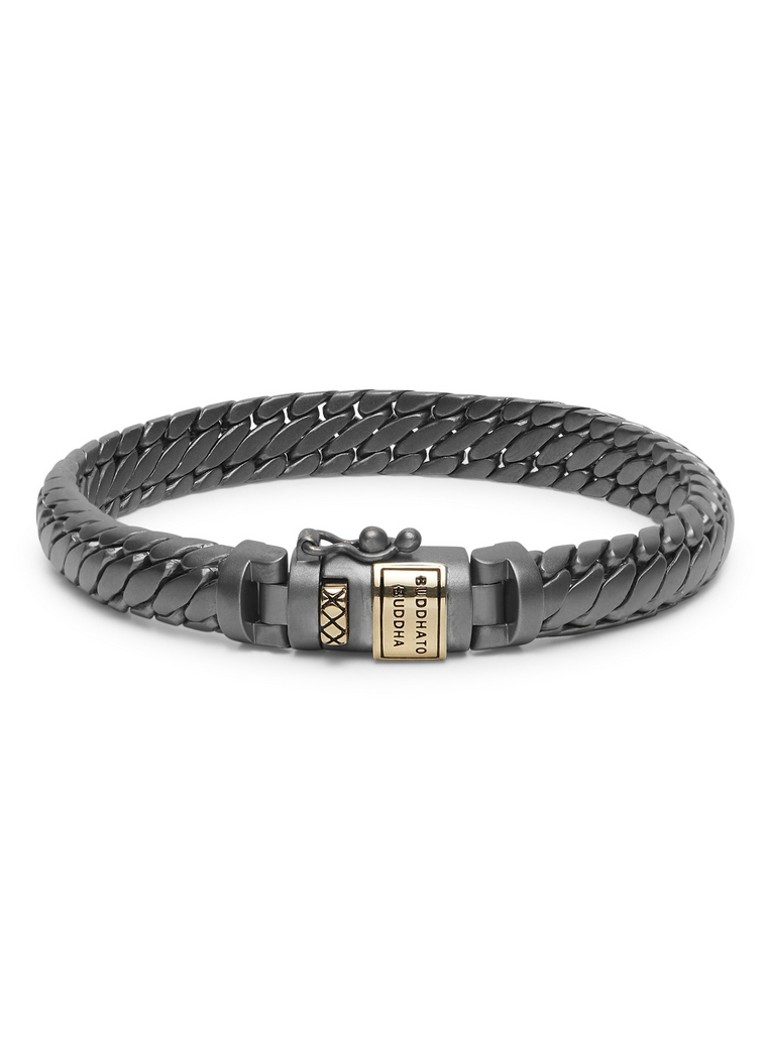 Buddha to Buddha Dames Ben XS schakelarmband van zilver met detail van 14 karaat geelgoud in de kleur Donkergrijs
