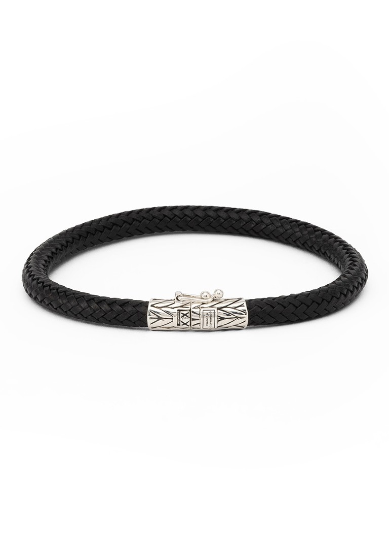 Buddha to Buddha Dames Ellen wikkelarmband van gevlochten leer in de kleur Zwart