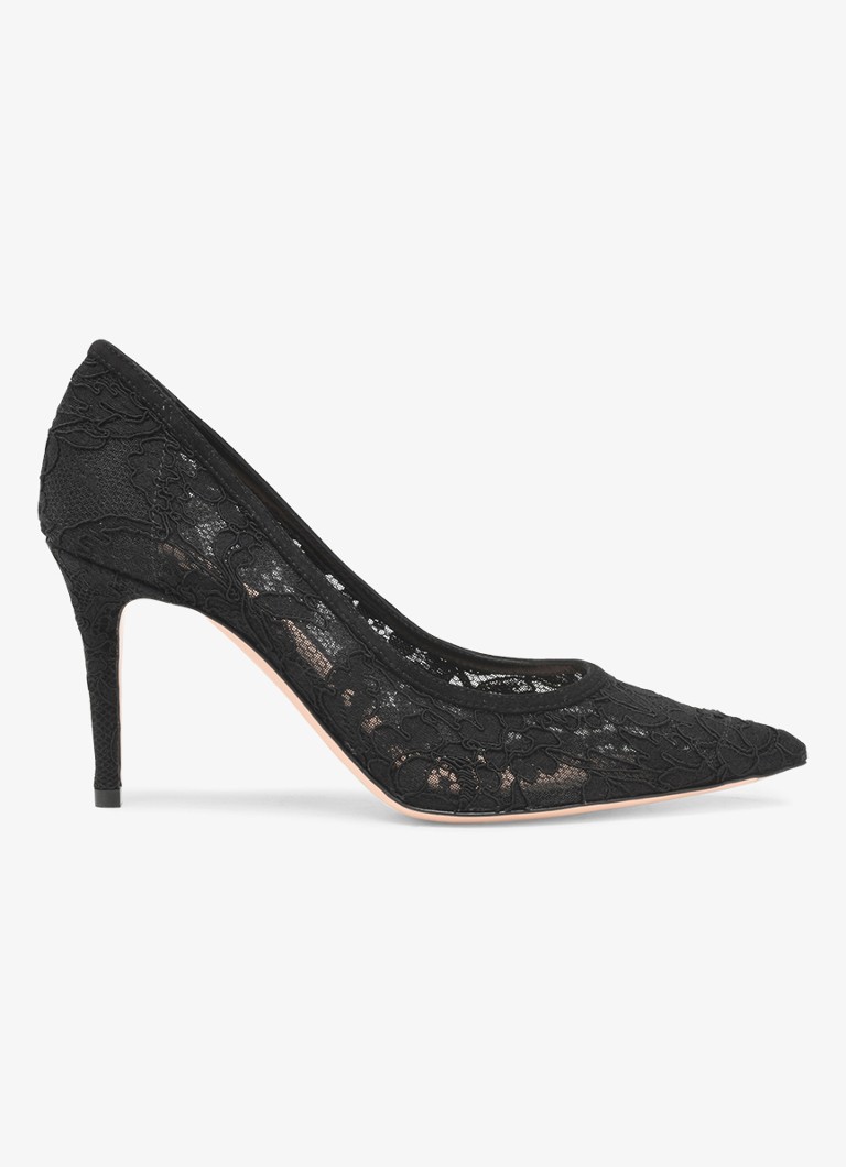 Gianvito Rossi Dames Claudia 85 pump van suède met kant in de kleur Zwart