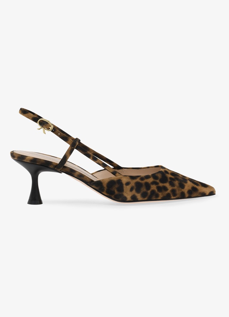 Gianvito Rossi Dames Ascent 55 slingback van suède met panterprint in de kleur Bruin