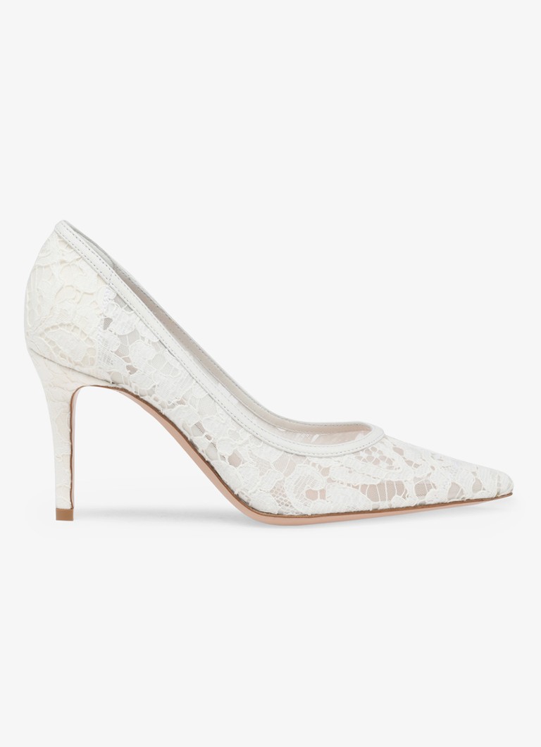 Gianvito Rossi Dames Claudia 85 pump van suède met kant in de kleur Wit