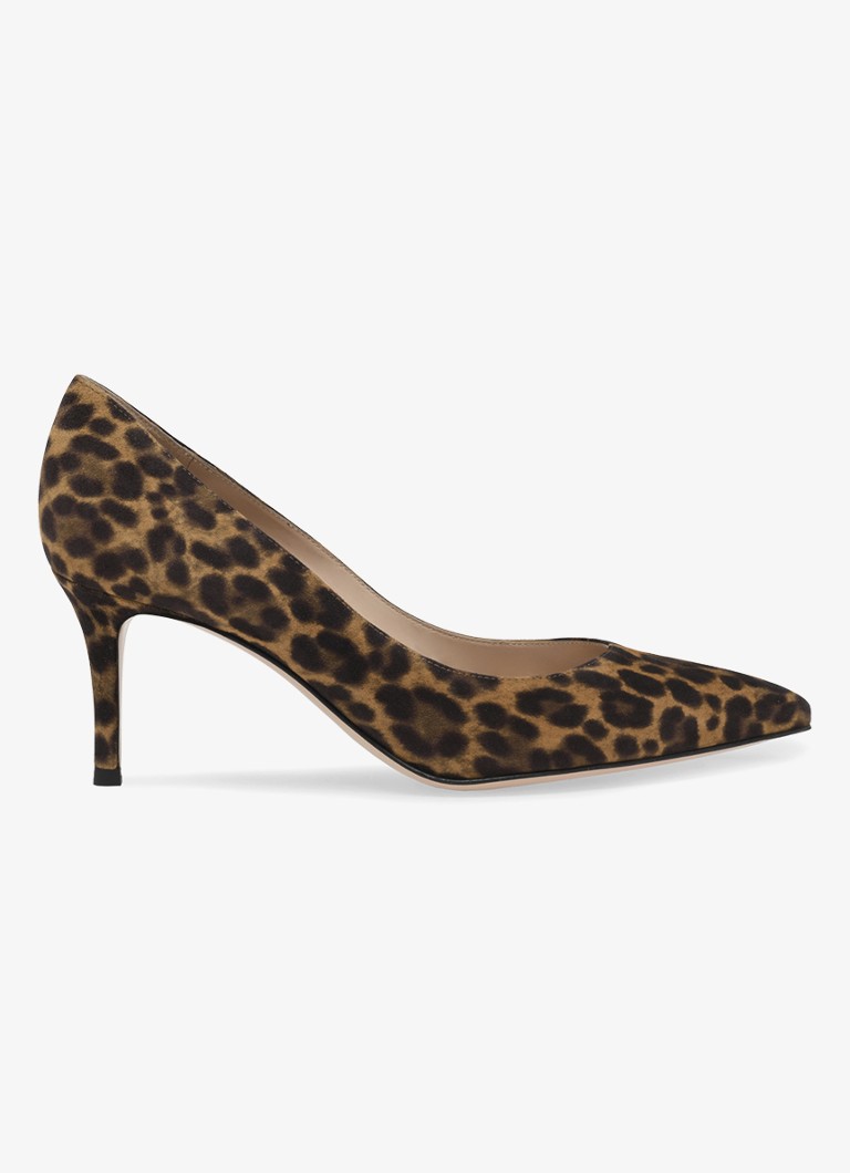Gianvito Rossi Dames Gianvito 70 pump van suède met panterprint in de kleur Bruin