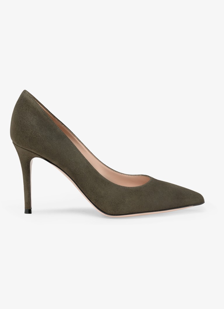 Gianvito Rossi Dames Gianvito 85 pump van suède in de kleur Olijfgroen