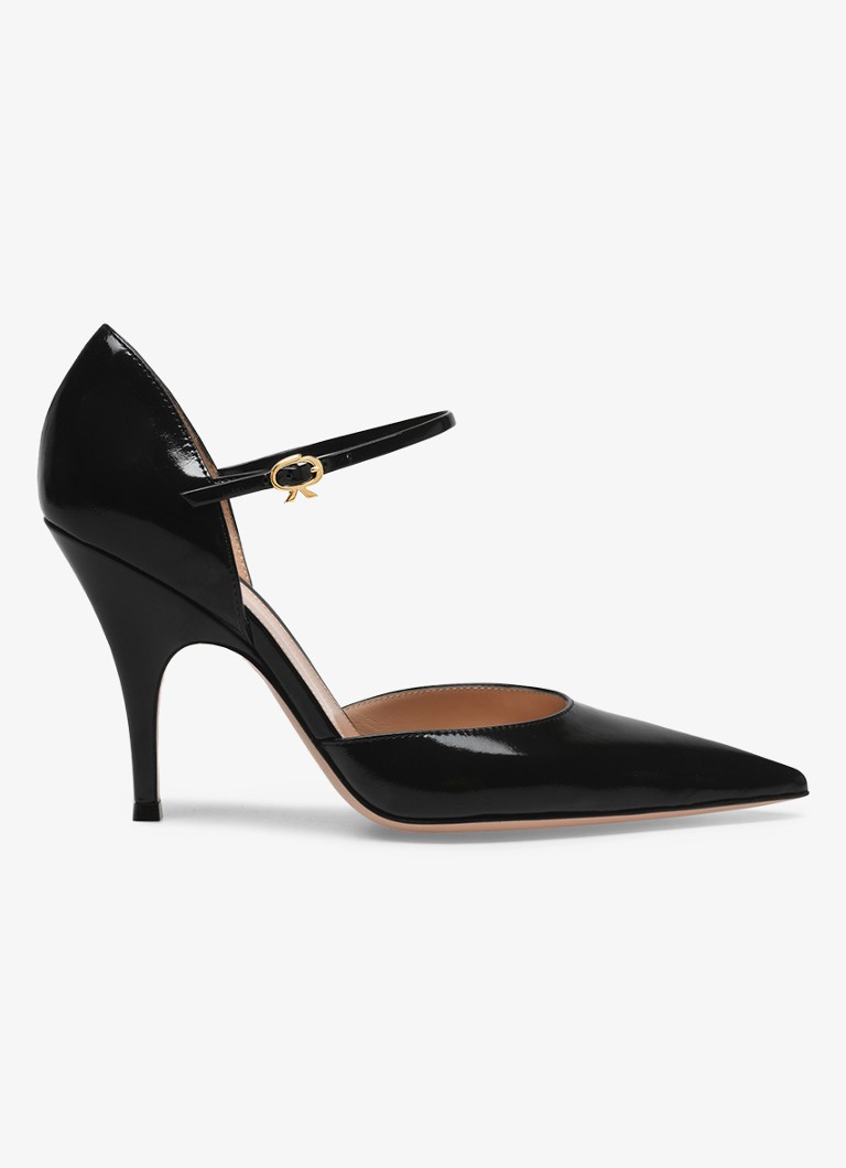 Gianvito Rossi Dames Sofia D'Orsay pump van leer met lakfinish in de kleur Zwart