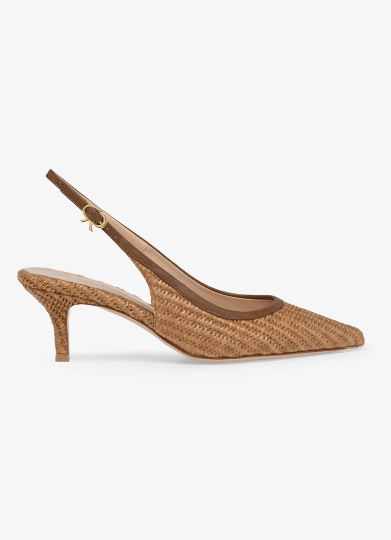 Gianvito Rossi Dames Minorca slingback van raffia met leren details in de kleur Bruin
