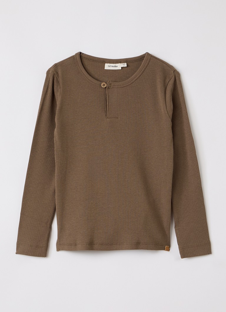 Lil 'Atelier Jongens NMMLago longsleeve met ribstructuur in de kleur Olijfgroen, maat: 122/128