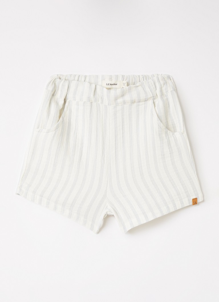Lil 'Atelier Jongens NMMHagi straight fit korte broek met streepprint in de kleur Gebroken wit, maat: 98