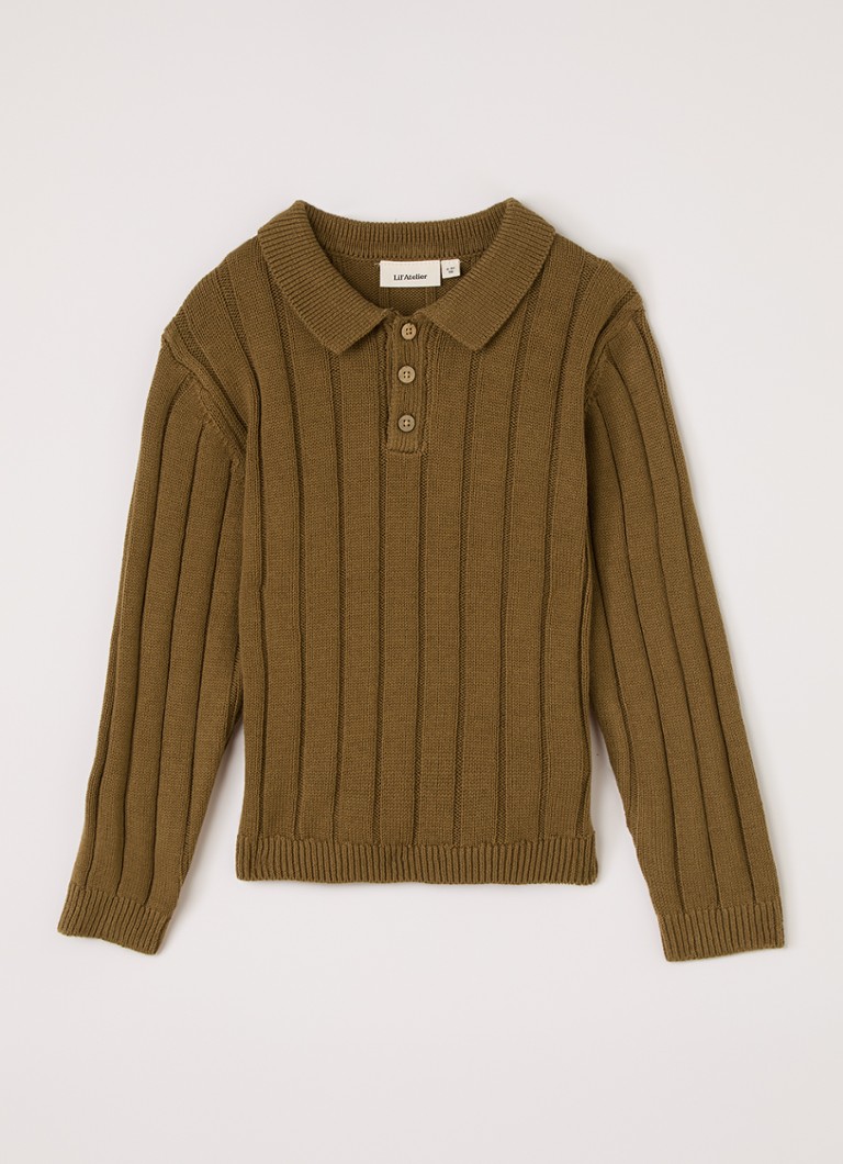 Lil 'Atelier Jongens NMMLomon grofgebreide polo in de kleur Zand, maat: 110