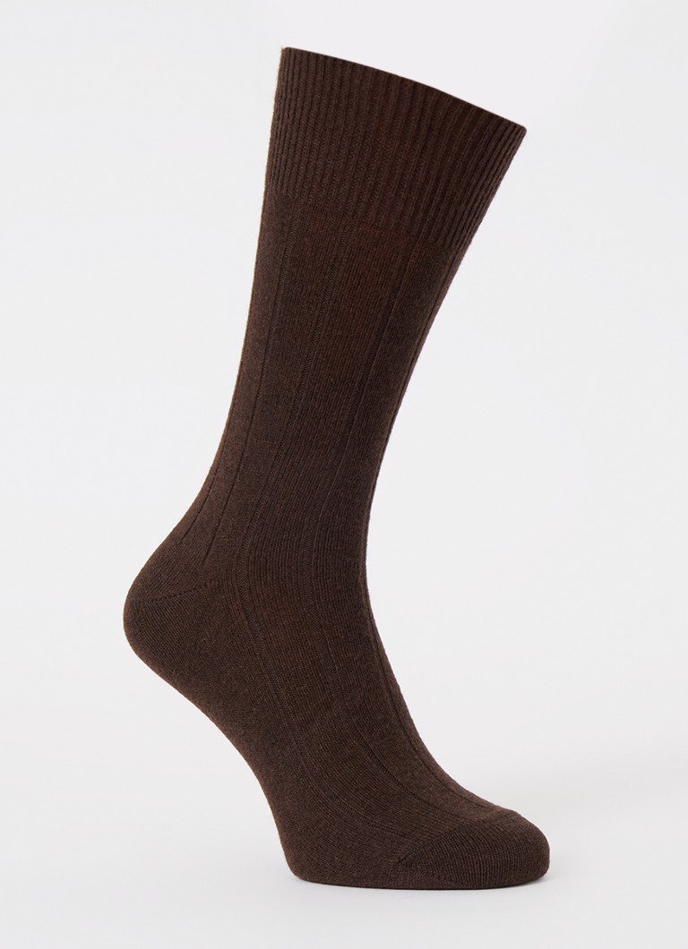 Falke Heren Lhasa Rib sokken in kasjmierblend in de kleur Donkerbruin, maat: 39-42