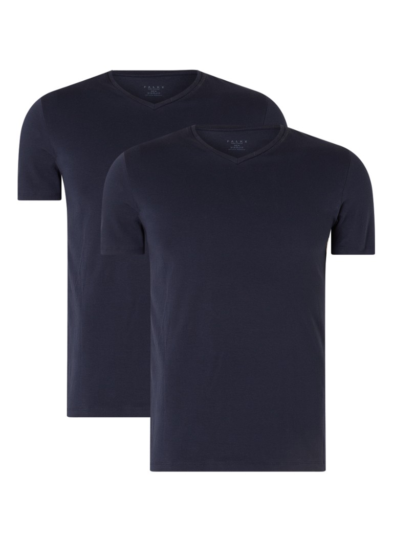 Falke Heren T-shirt met V-hals in 2-pack in de kleur Donkerblauw, maat: S