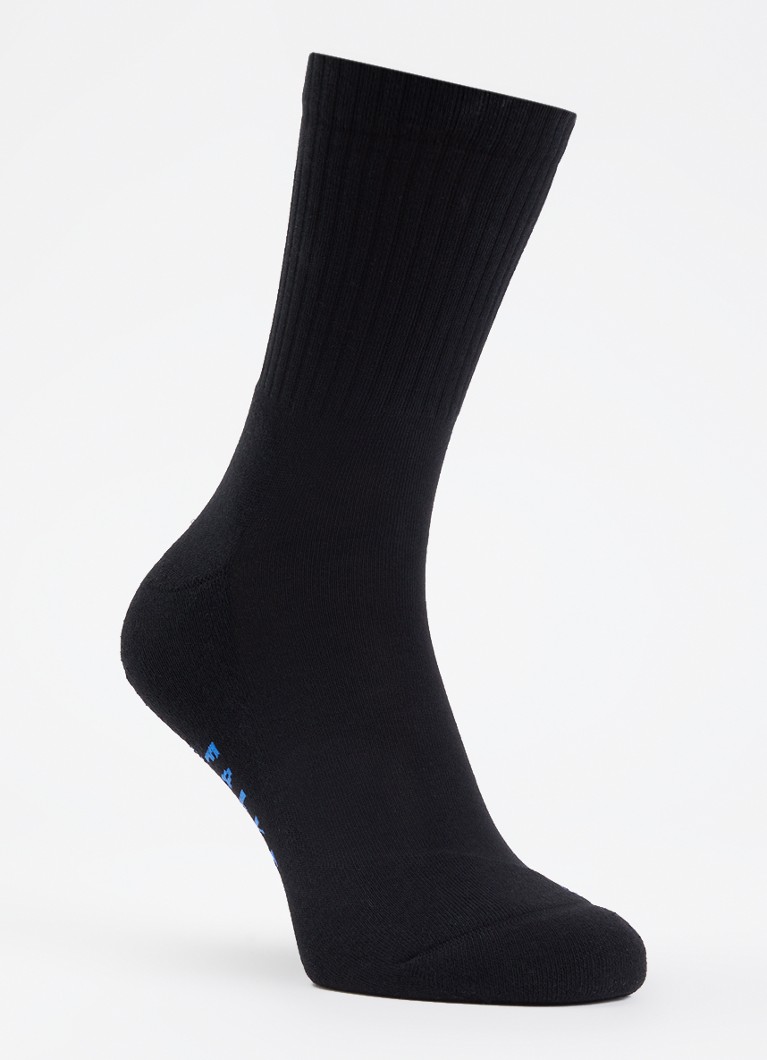 Falke Heren Run Rib Crew sokken in katoenblend met logo in de kleur Zwart, maat: 46-48