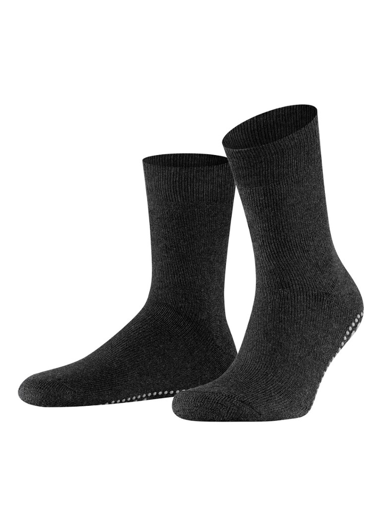 Falke Heren Homepads huissokken in wolblend met anti-slip in de kleur Antraciet, maat: 43-46