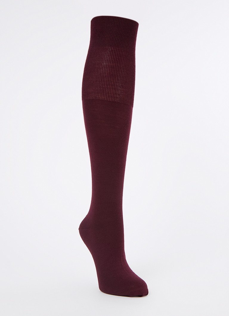 Falke Dames Airport kniekousen in wolblend in de kleur Bordeauxrood, maat: 45-46
