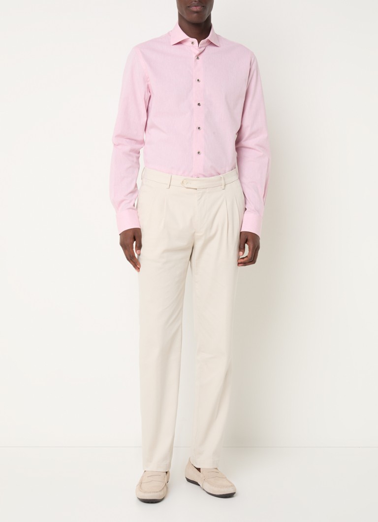 Michaelis Heren Regular fit overhemd in linnenblend met gemêleerd dessin in de kleur Roze, maat: 40