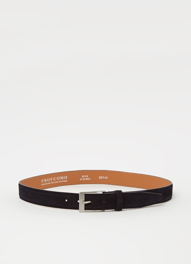 Profuomo Heren Riem van suède in de kleur Donkerblauw, maat: 90 cm