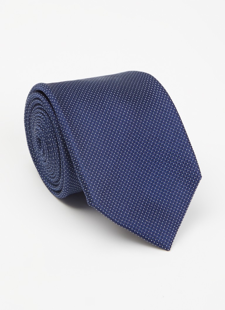 Profuomo Heren Stropdas van zijde met stippenprint in de kleur Donkerblauw, maat: OS