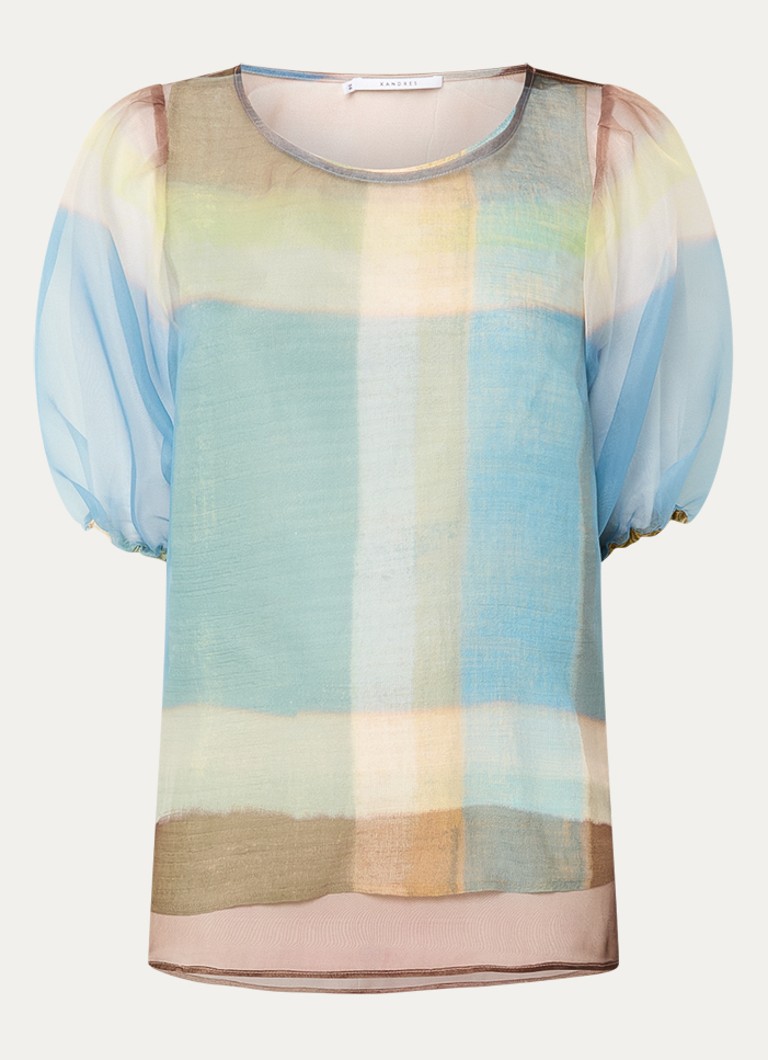Xandres Dames Hamza tuniek met ruitdessin in de kleur Lichtblauw
