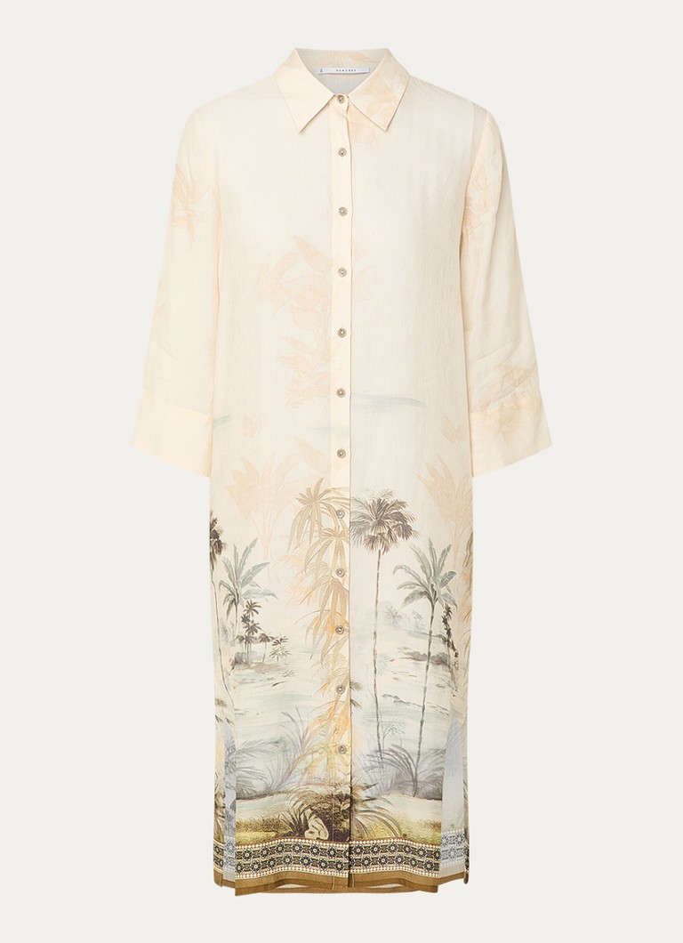 Xandres Dames Hokoi blousejurk in linnenblend met print in de kleur Vanillegeel