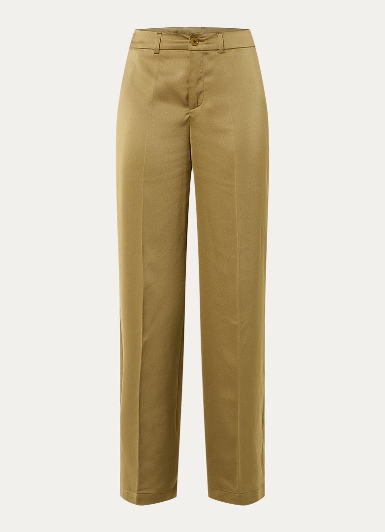 Xandres Dames Puko high waist straight fit pantalon van satijn in de kleur Bronsgroen