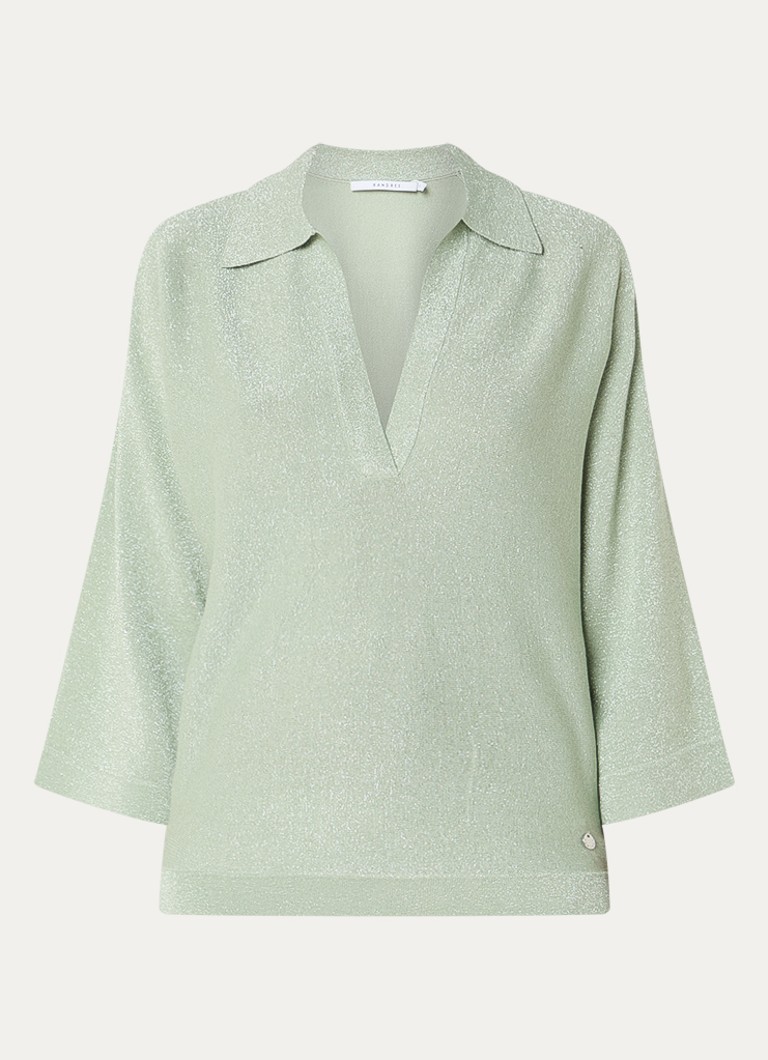 Xandres Dames Giedo fijngebreide polo met lurex in de kleur Mint