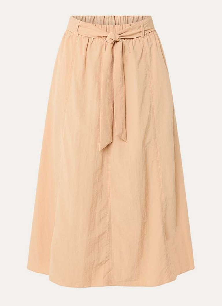 Xandres Dames Rossi high waist midi A-lijn rok met strikceintuur in de kleur Camel