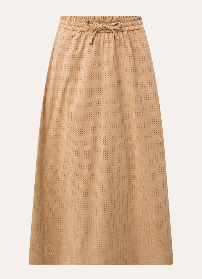 Xandres Dames Rossan midi A-lijn rok van imitatiesuède met stippenprint in de kleur Camel
