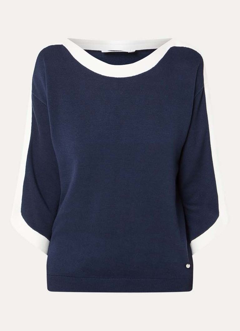Xandres Dames Azzuro fijngebreide pullover met boothals in de kleur Donkerblauw