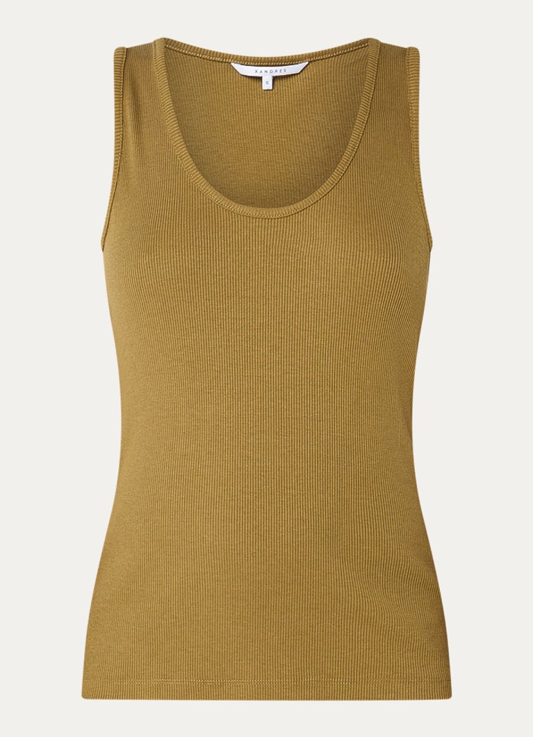 Xandres Dames Fozia ribgebreide tanktop in de kleur Mosgroen