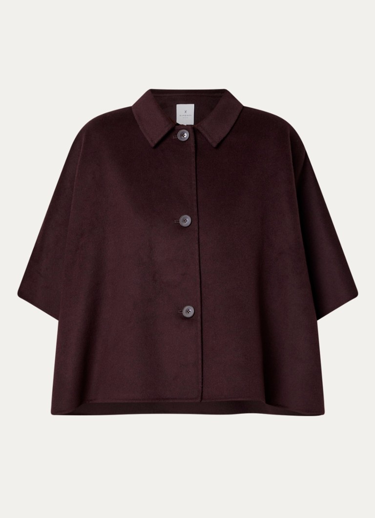 Xandres Dames Cabi mantel in wolblend met kraag in de kleur Aubergine