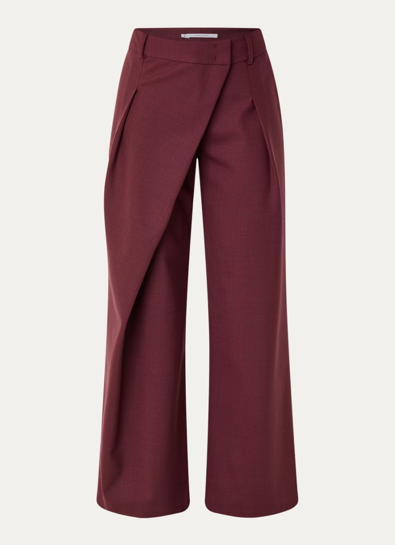 Xandres Dames Pifo high waist wide fit pantalon in wolblend met steekzakken in de kleur Aubergine